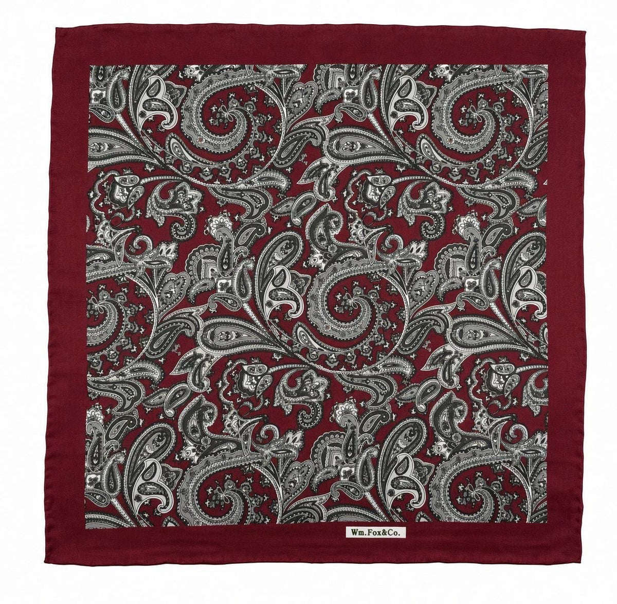 Burgundy & Silver Paisley Pocket Square — full pattern