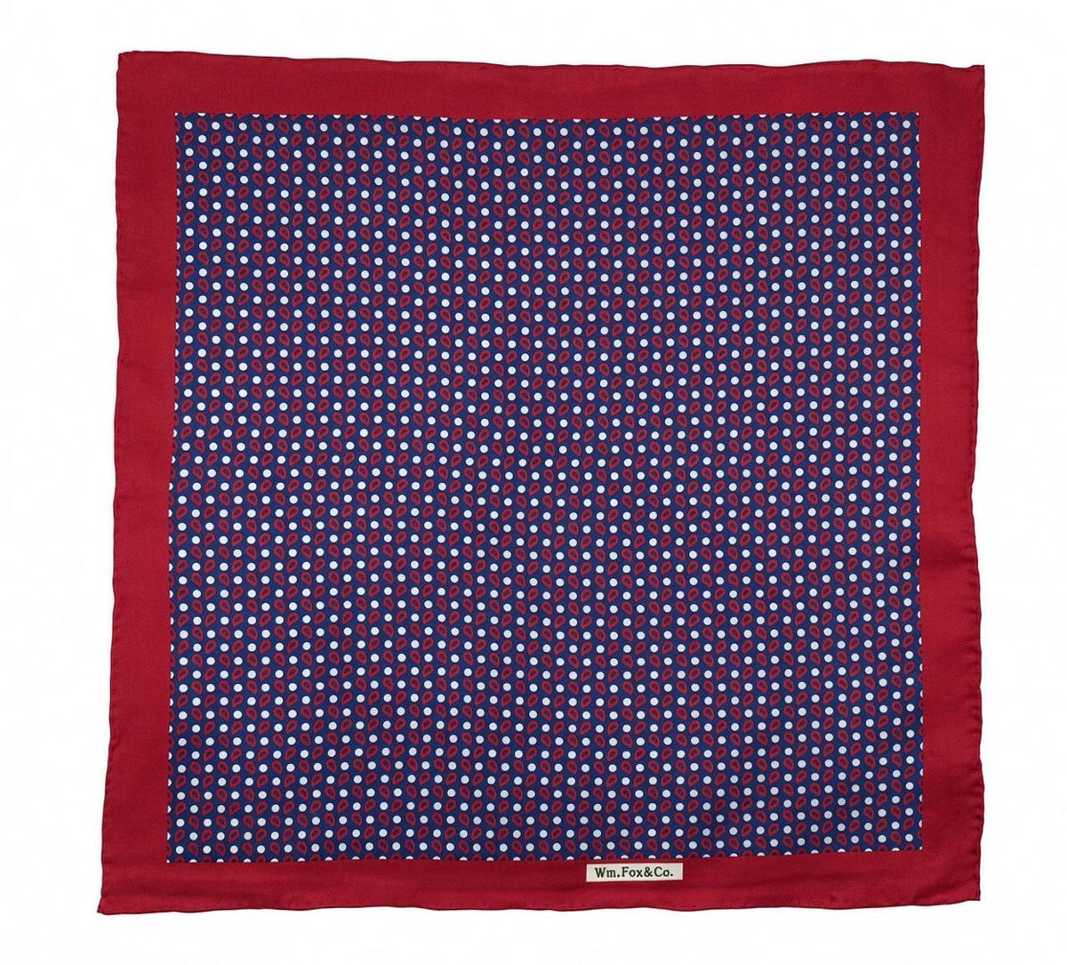Burgundy & Blue Micro-Motif Pocket Square — full pattern
