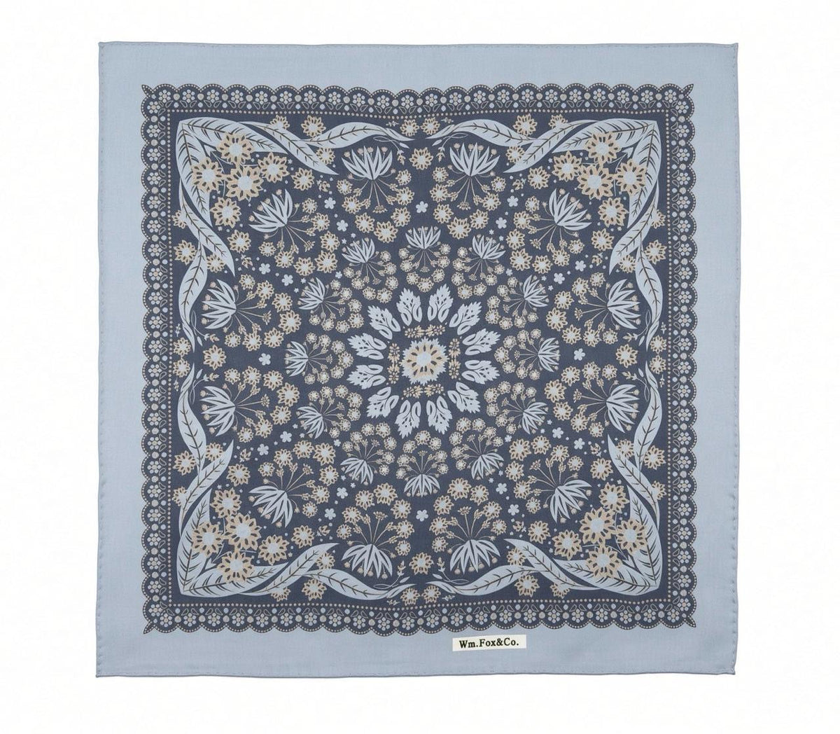 Silver-Gray Ornamental Floral Pocket Square — full pattern