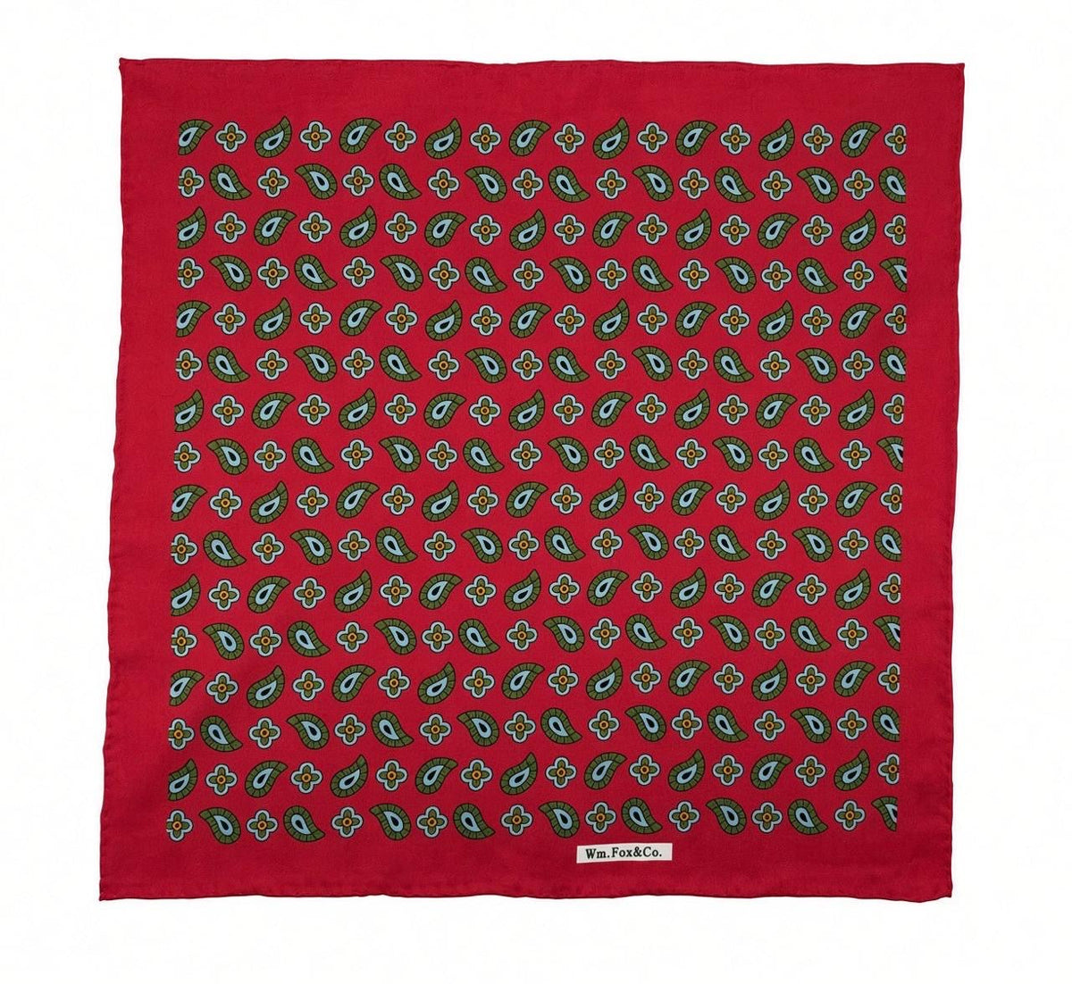 Red & Green Paisley Motif Pocket Square — full pattern