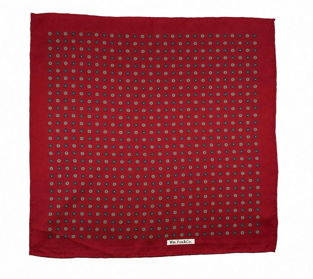 Red & Green Mini Medallion Pocket Square — full pattern