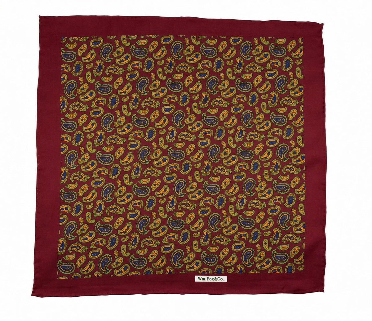 Burgundy & Gold Paisley Pocket Square — full pattern
