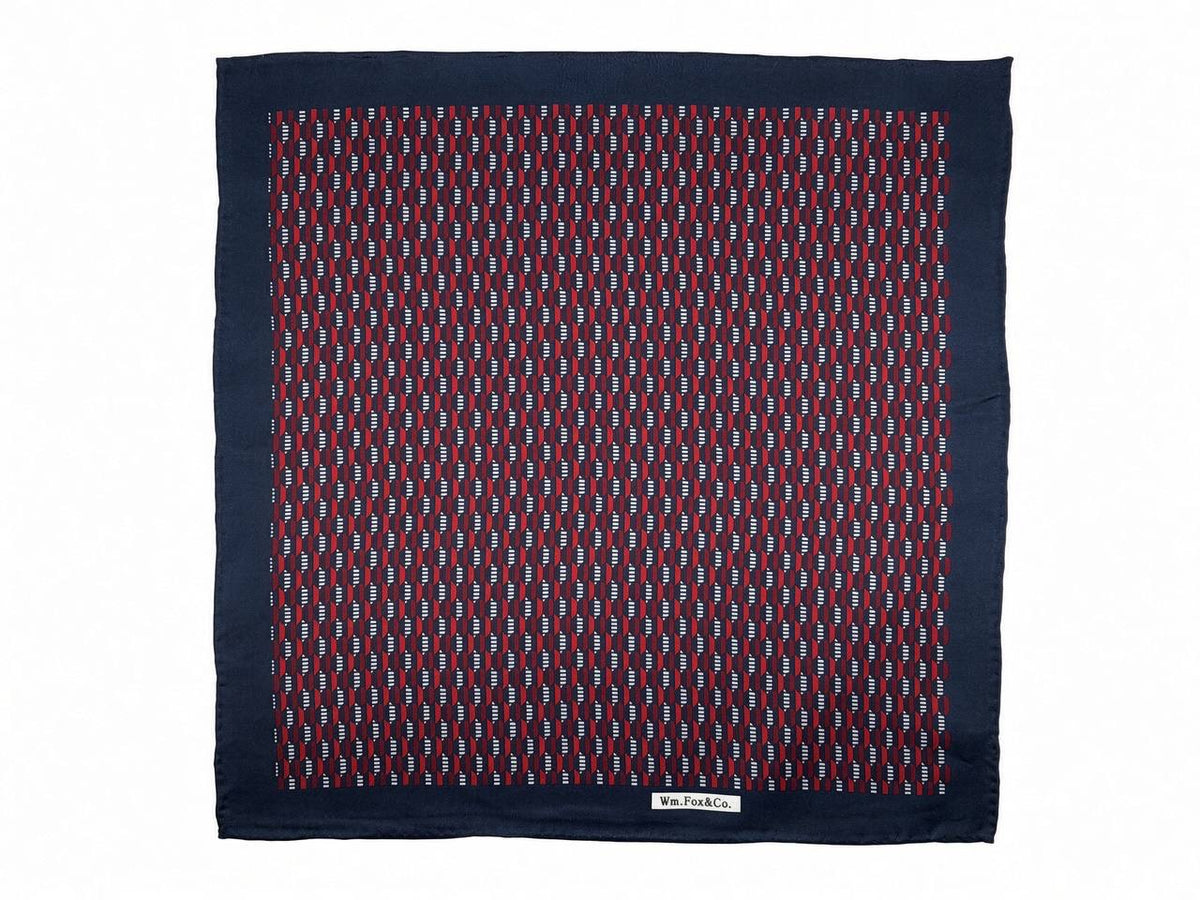 Navy & Red Elongated Geometric Pocket Square — full pattern