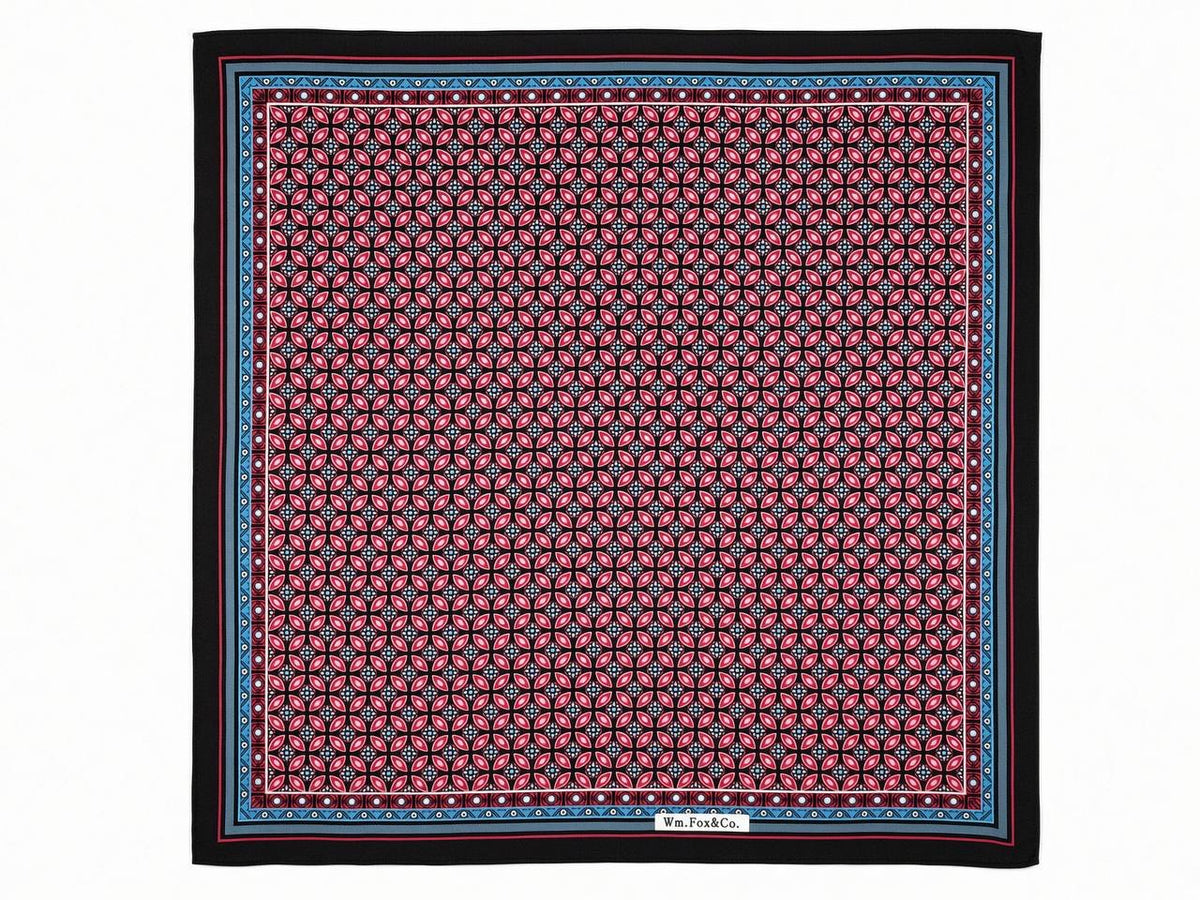 Black Border Rose Mosaic Pocket Square — full pattern