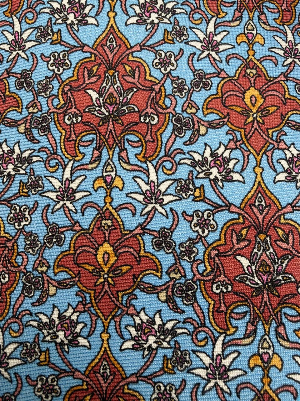 Sky Blue Floral Paisley Necktie, fabric close-up