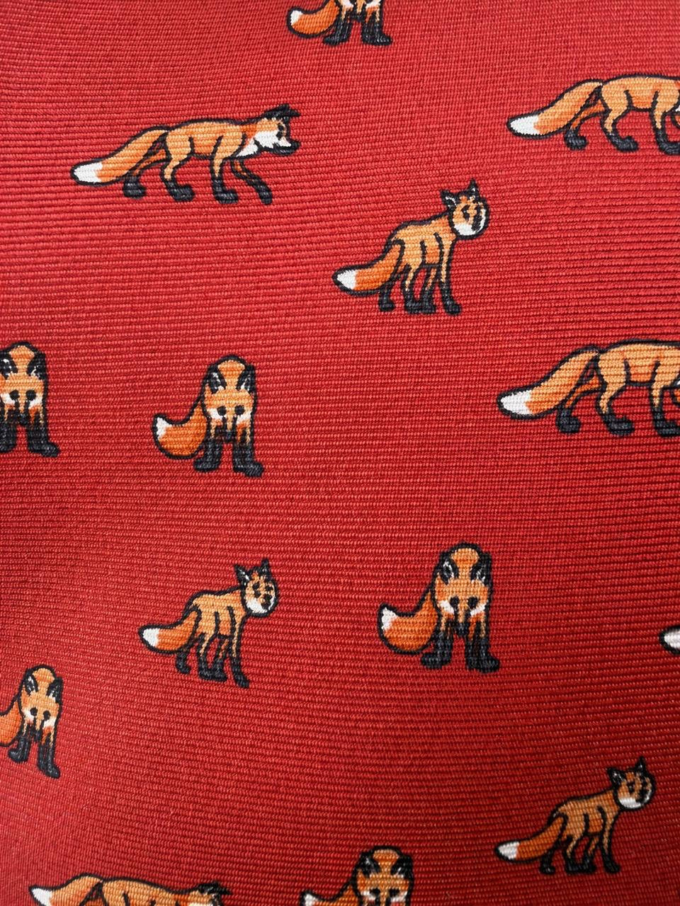 Red Animal Motif Necktie, fabric close-up
