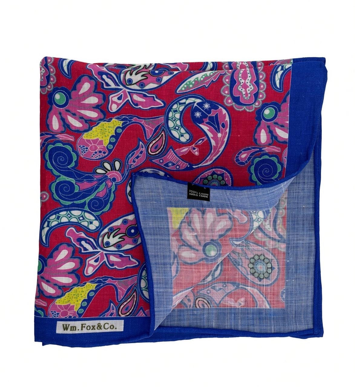Royal Blue Multicolor Paisley Pocket Square — folded detail