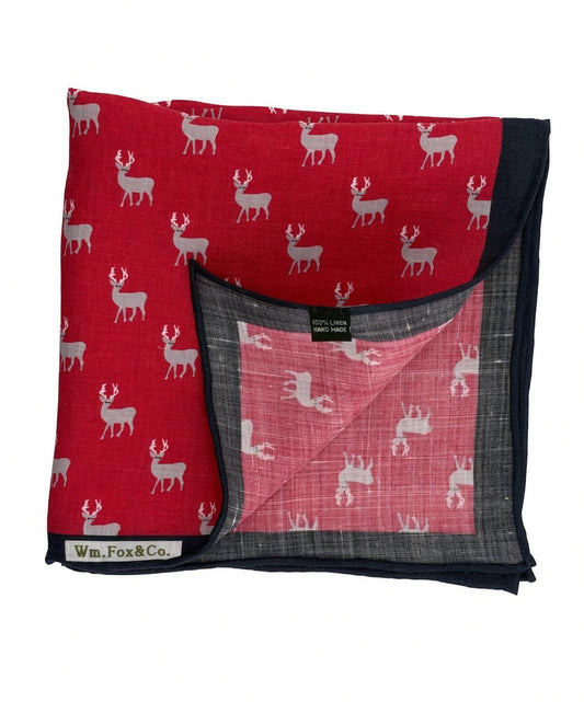 Red Stag Motif Pocket Square — folded detail