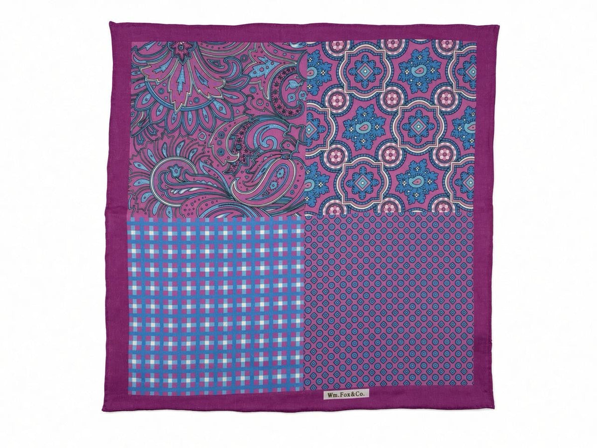 Plum Four-Pattern Pocket Square — full pattern