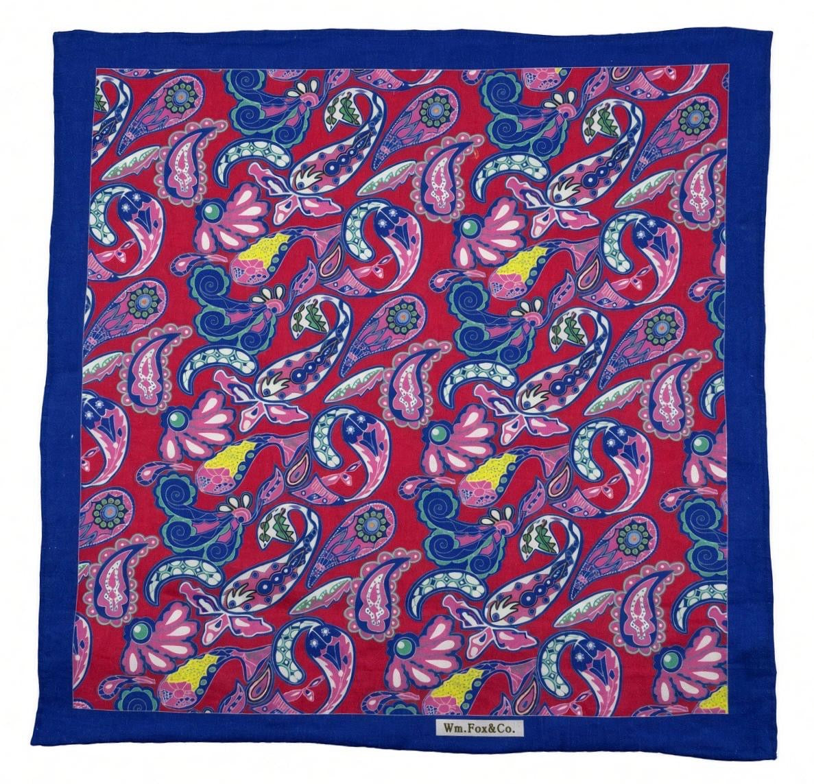 Royal Blue Multicolor Paisley Pocket Square — full pattern