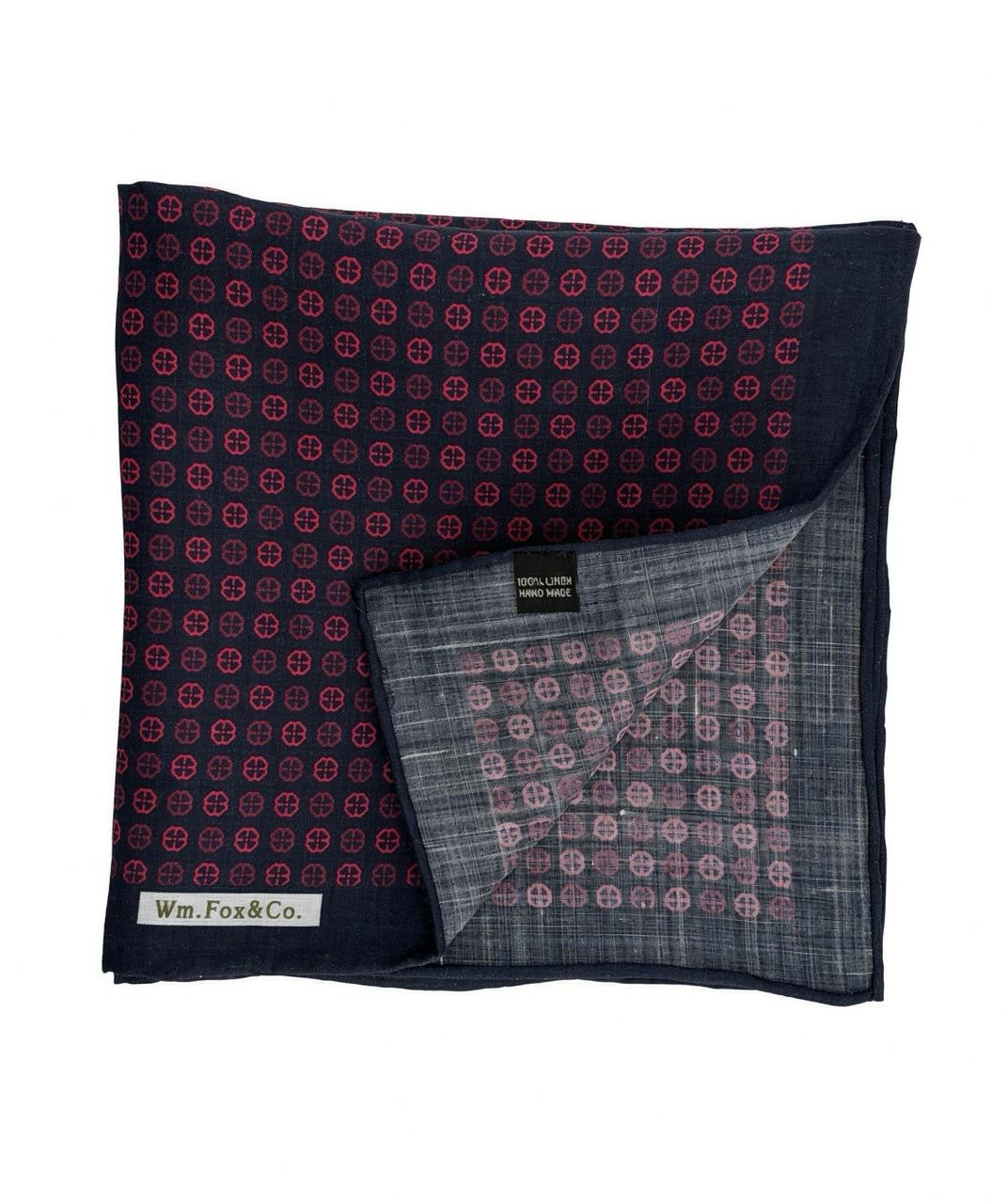 Navy & Burgundy Geometric Pocket Square — folded detail