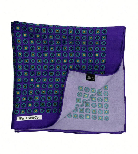 Purple & Green Medallion Pocket Square — folded detail