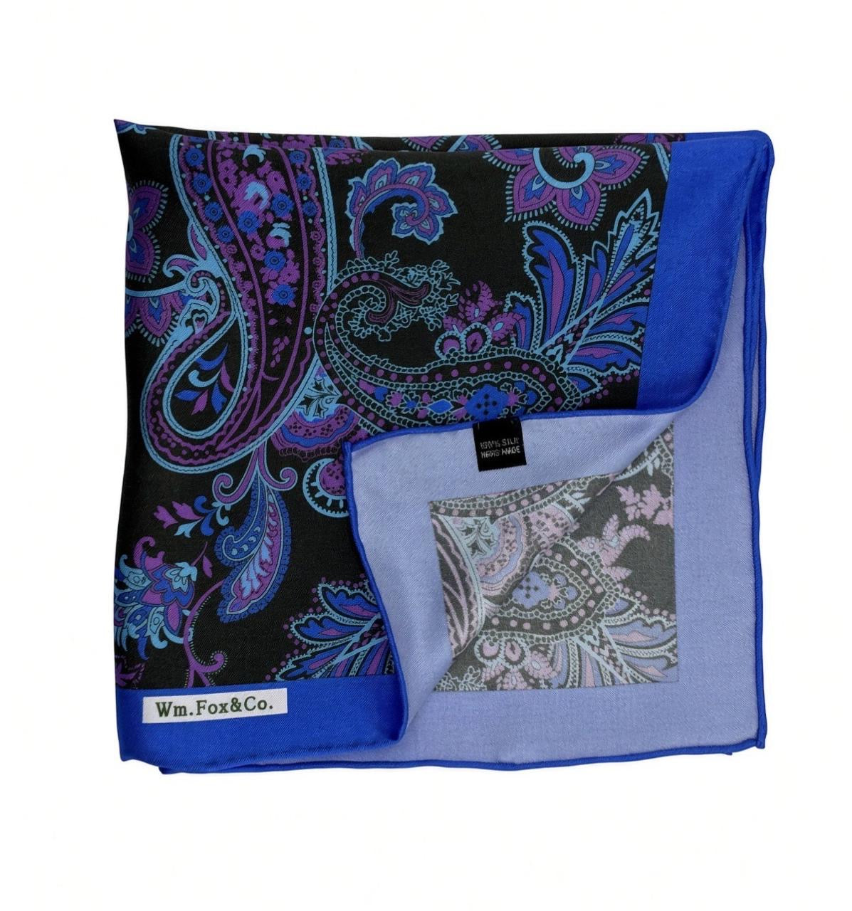 Blue & Violet Paisley Pocket Square — folded detail