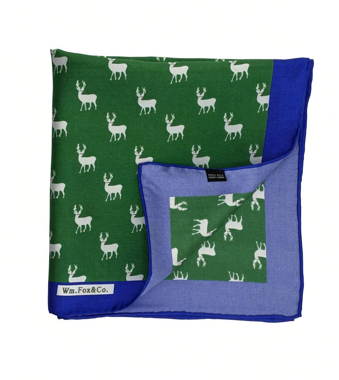 Green Stag Motif Pocket Square — folded detail