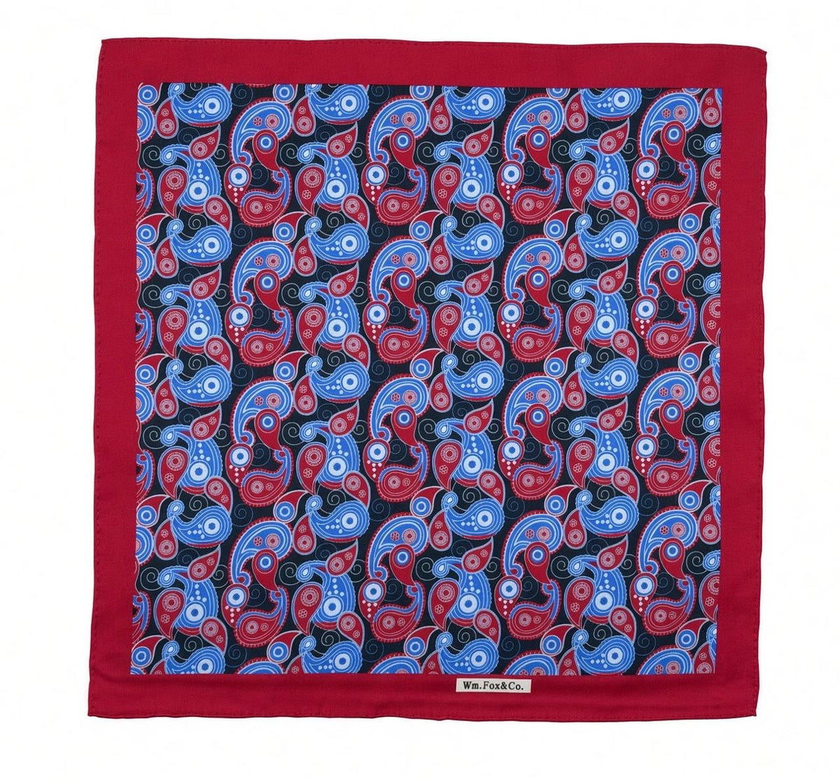 Red & Blue Paisley Pocket Square — full pattern