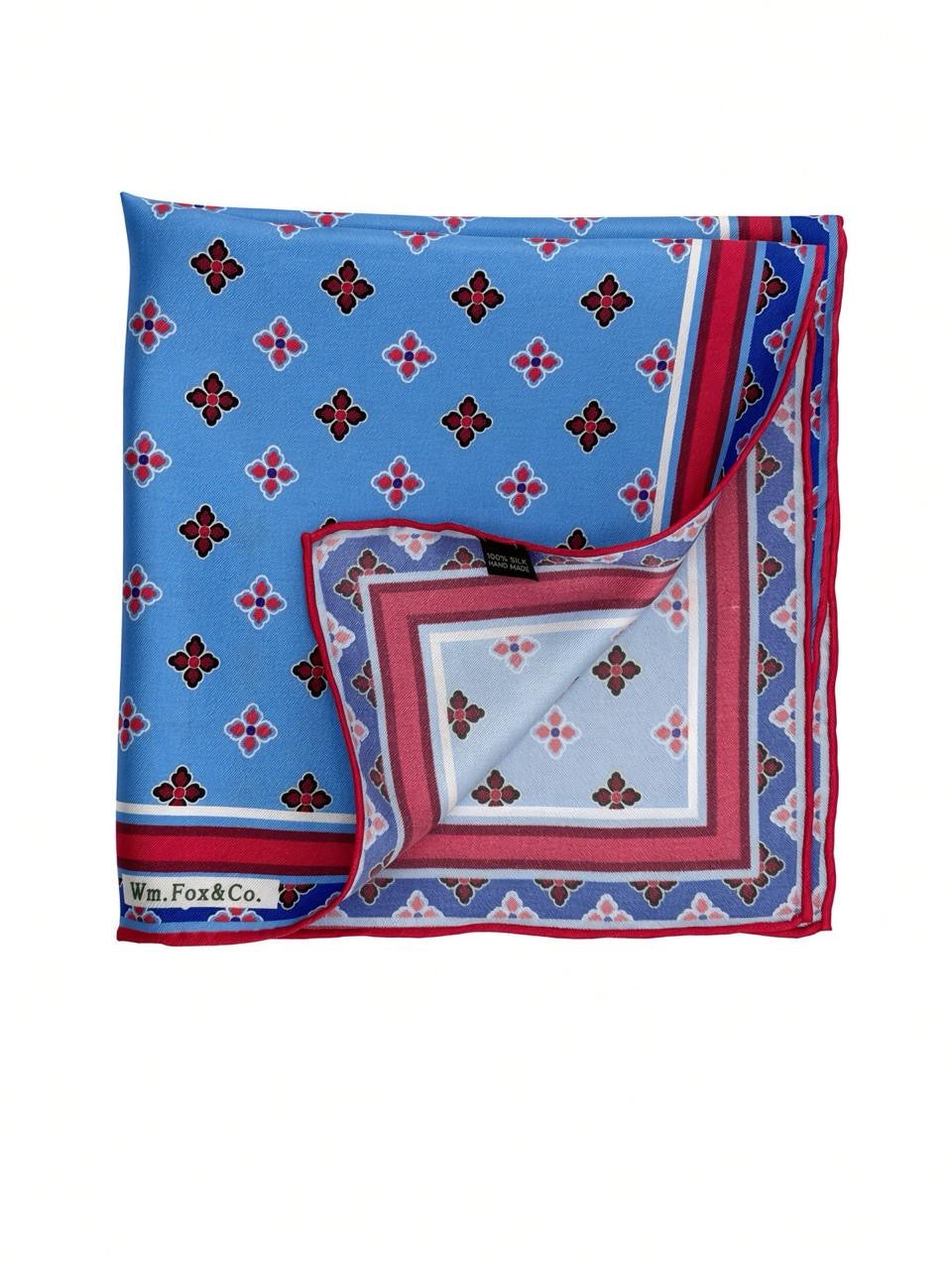 Sky Blue Floral Medallion Pocket Square — folded detail