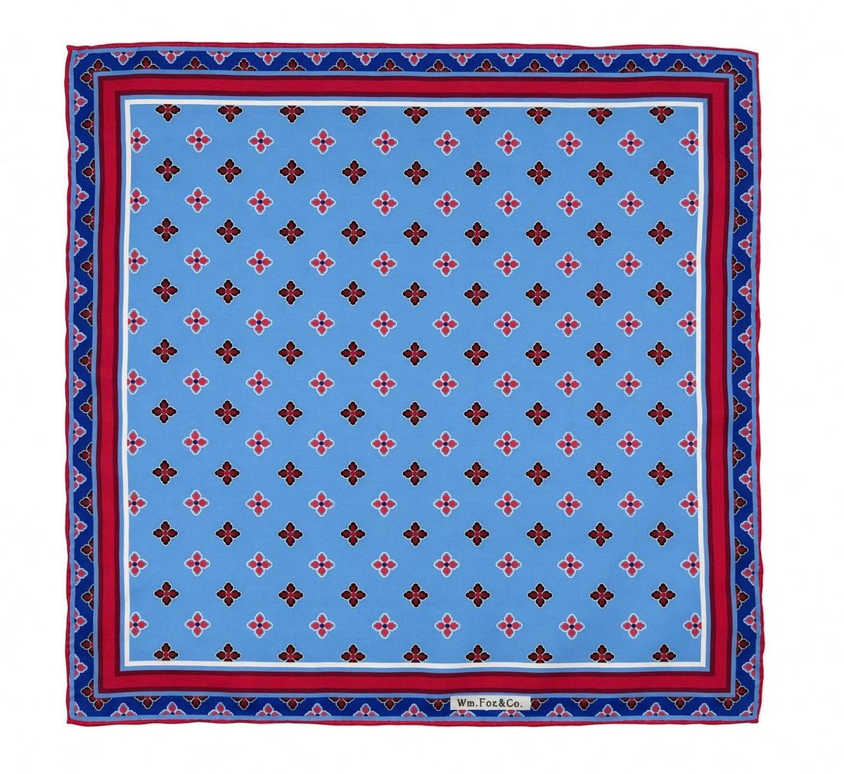 Sky Blue Floral Medallion Pocket Square — full pattern