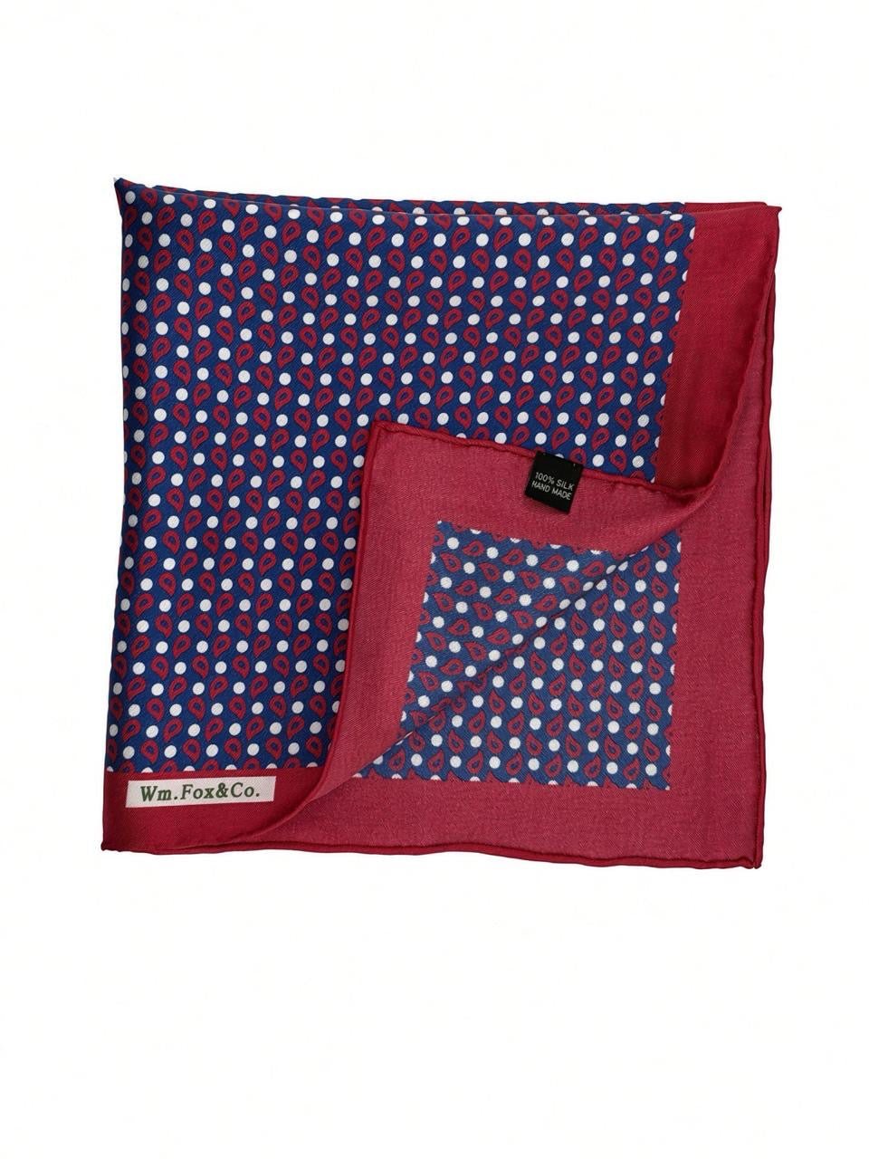 Burgundy & Blue Micro-Motif Pocket Square — folded detail