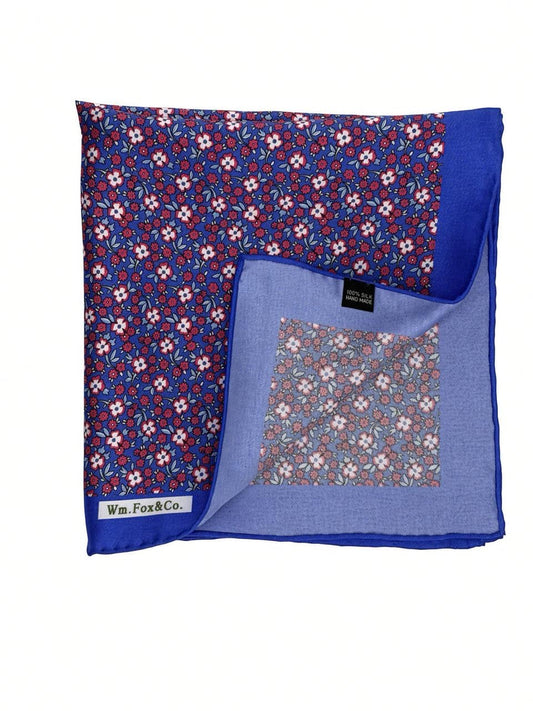 Royal Blue Floral Mosaic Pocket Square — folded detail