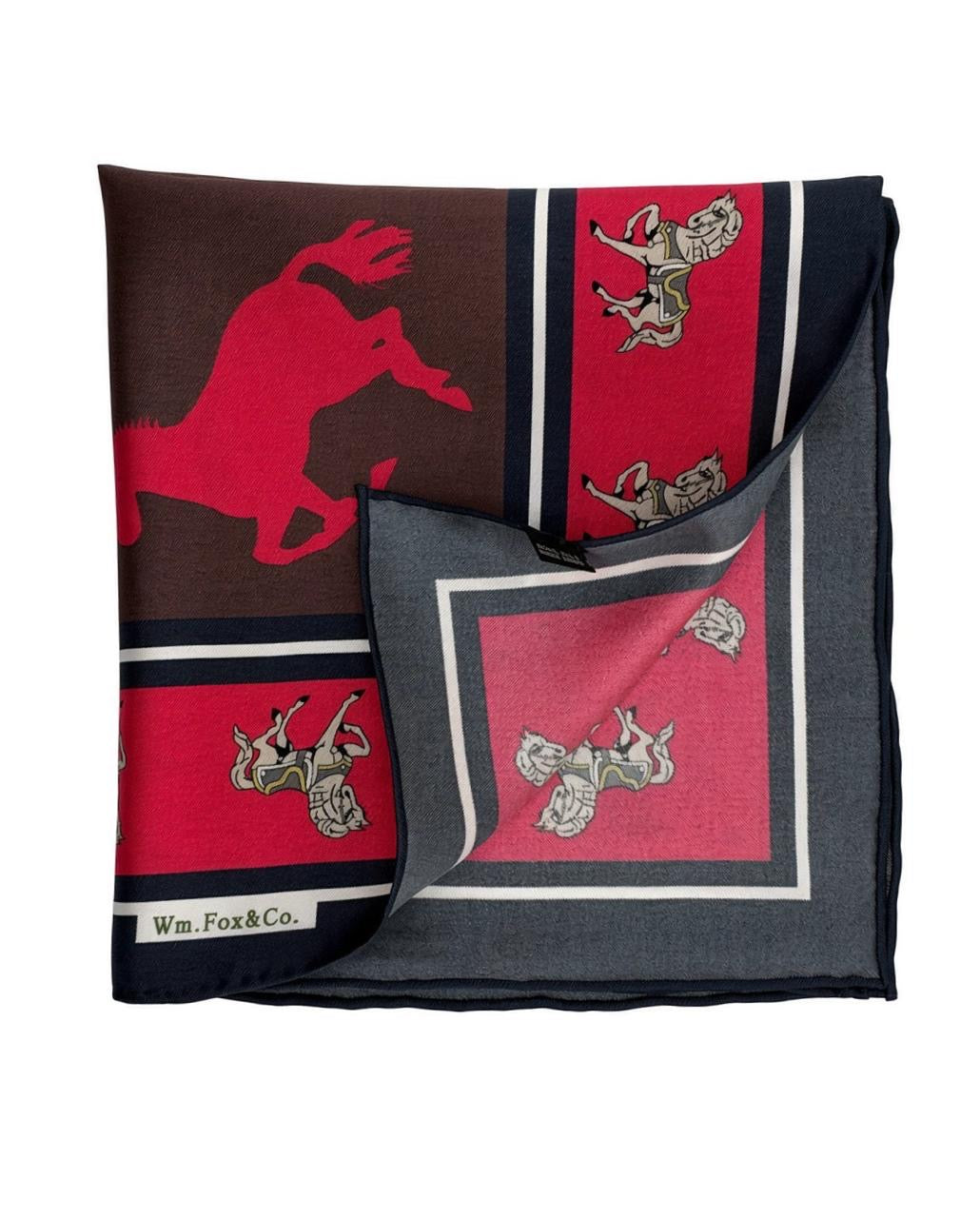 Red Equestrian Border Pocket Square — folded detail