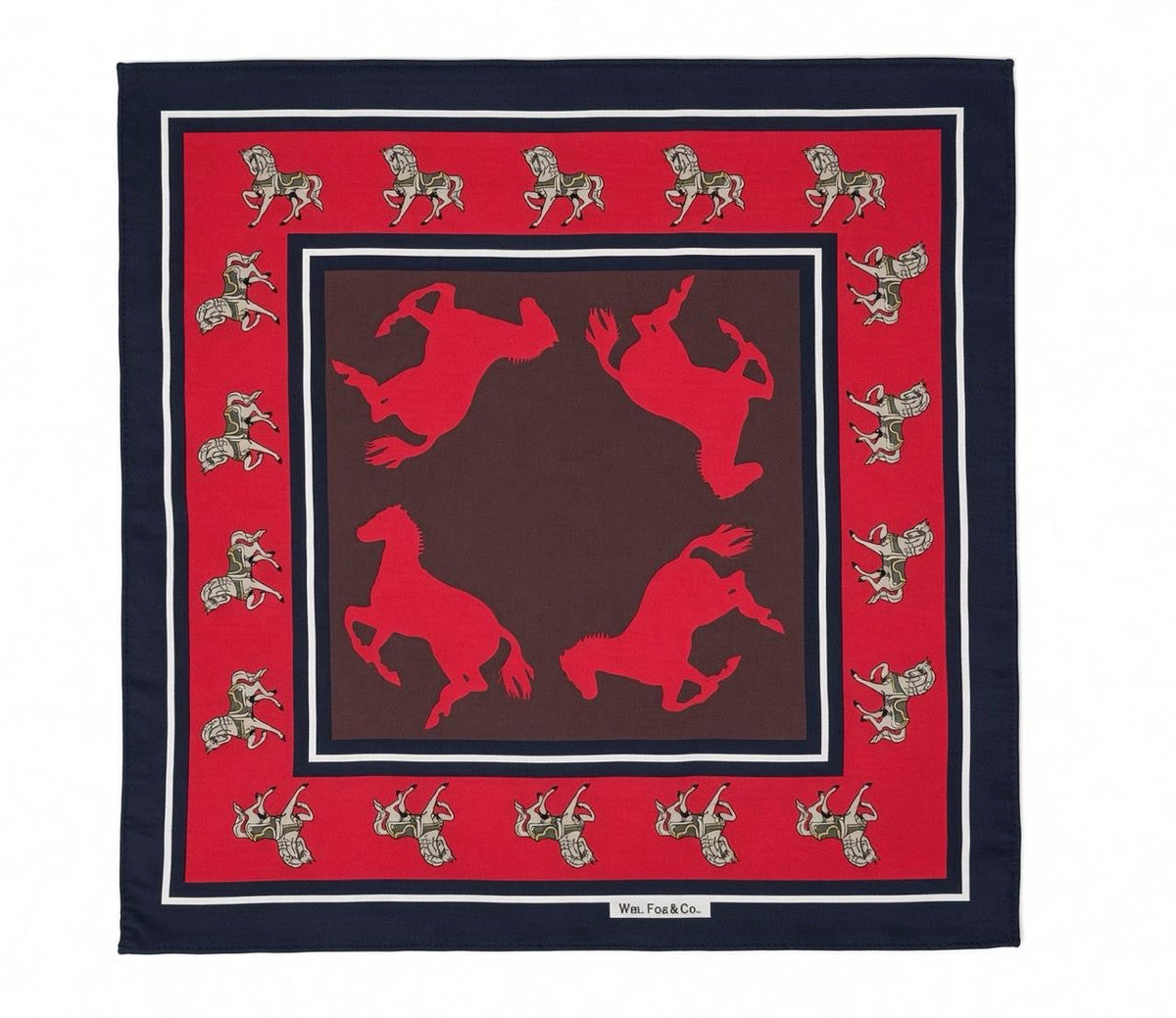 Red Equestrian Border Pocket Square — full pattern
