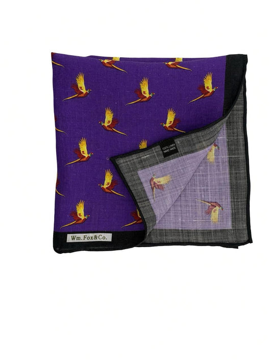 Purple Golden Bird Motif Pocket Square — folded detail
