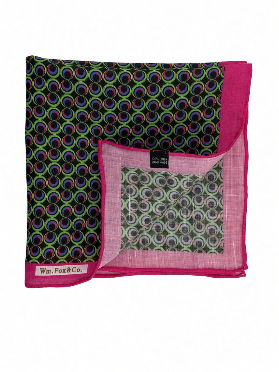 Fuchsia Border Multicolor Rings Pocket Square — folded detail