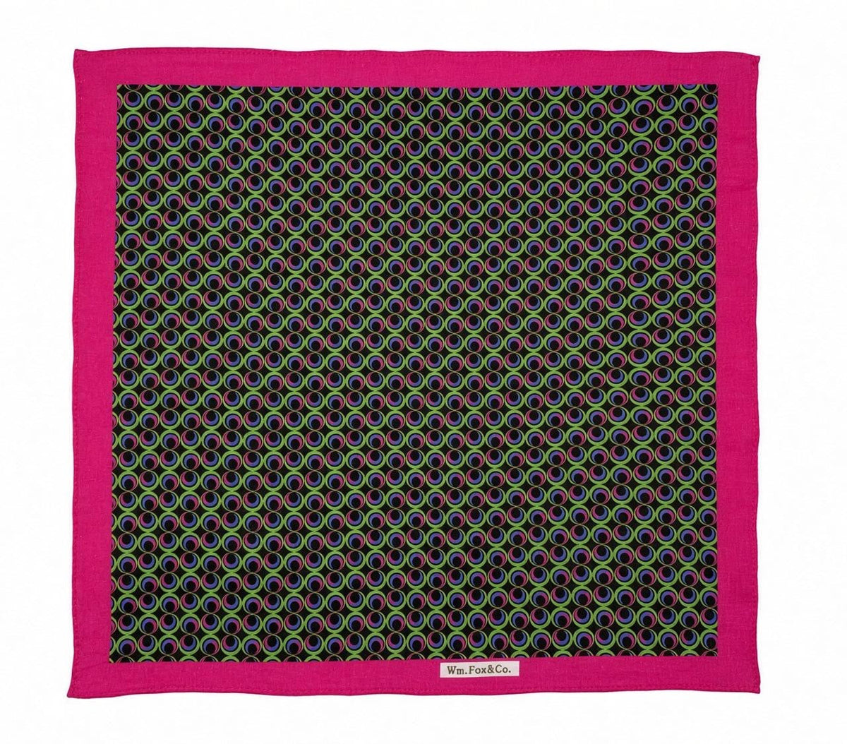 Fuchsia Border Multicolor Rings Pocket Square — full pattern
