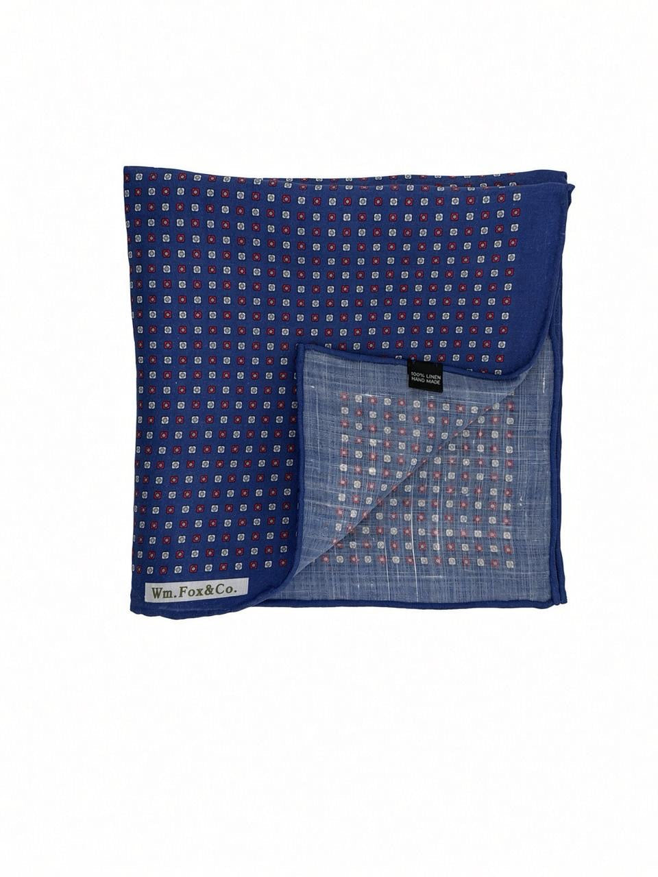 Navy Multicolor Micro-Motif Pocket Square — folded detail