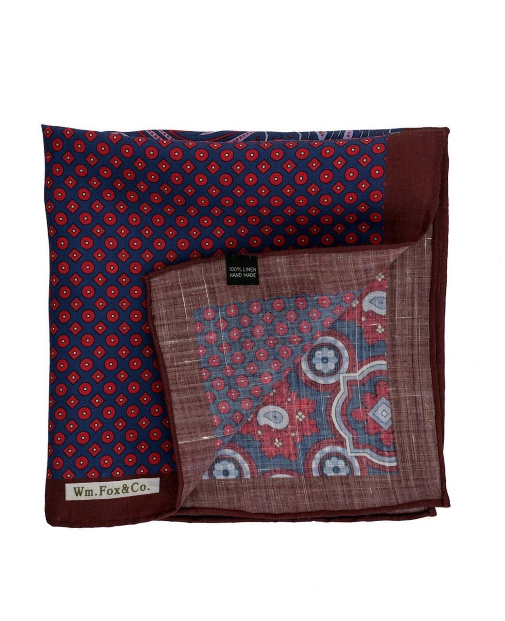 Burgundy & Navy Four-Pattern Pocket Square — folded detail