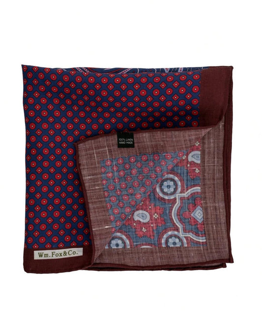 Burgundy & Navy Four-Pattern Pocket Square — folded detail
