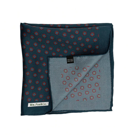 Deep Teal & Burgundy Medallion Pocket Square — folded detail