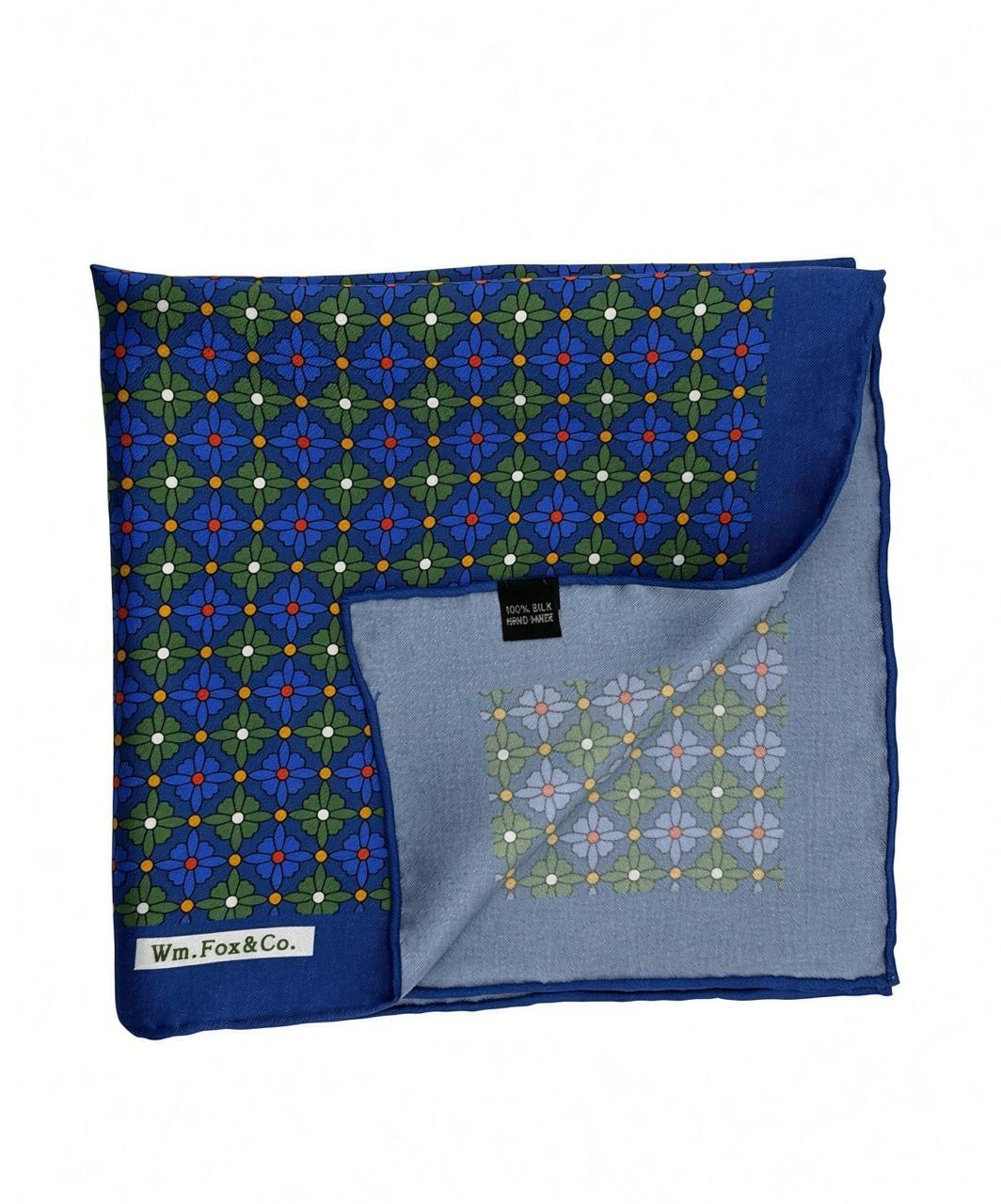 Royal Blue & Green Lattice Pocket Square — folded detail
