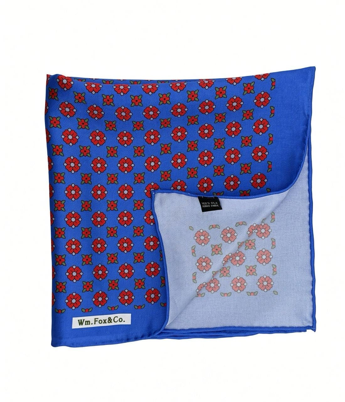 Blue & Red Rosette Pocket Square — folded detail