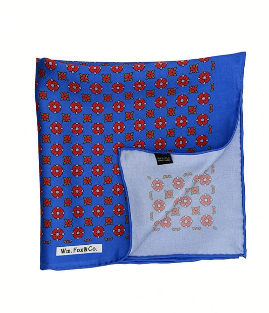 Blue & Red Rosette Pocket Square — folded detail