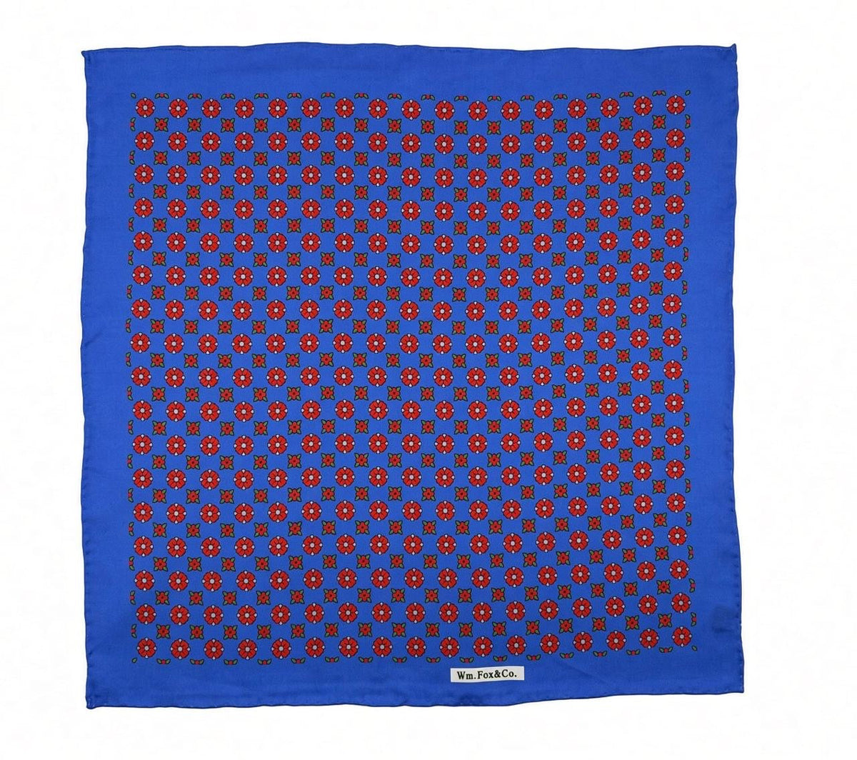 Blue & Red Rosette Pocket Square — full pattern