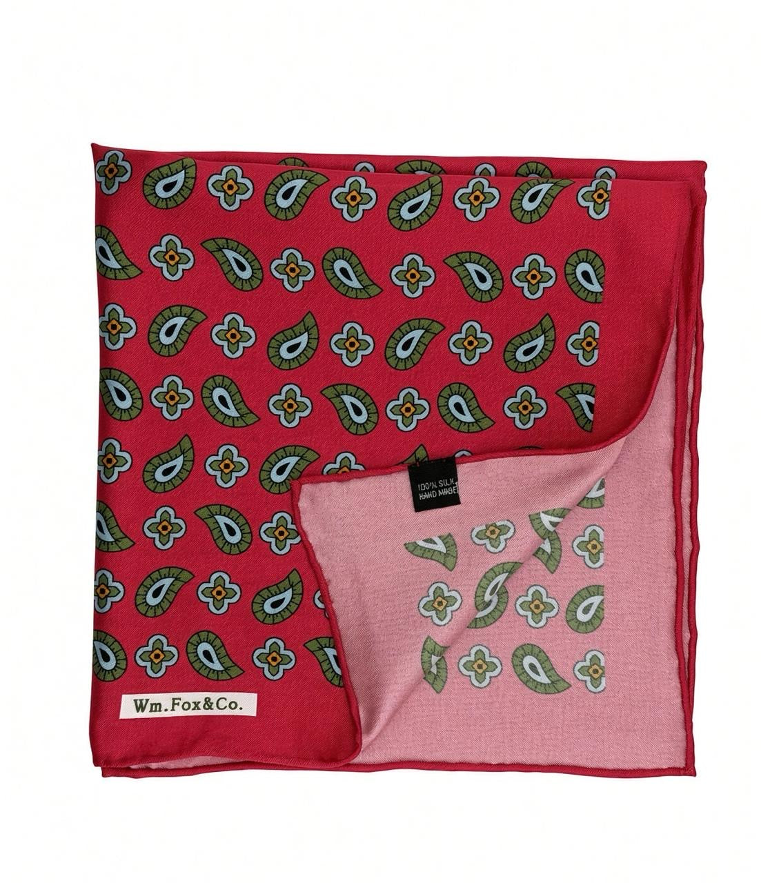 Red & Green Paisley Motif Pocket Square — folded detail