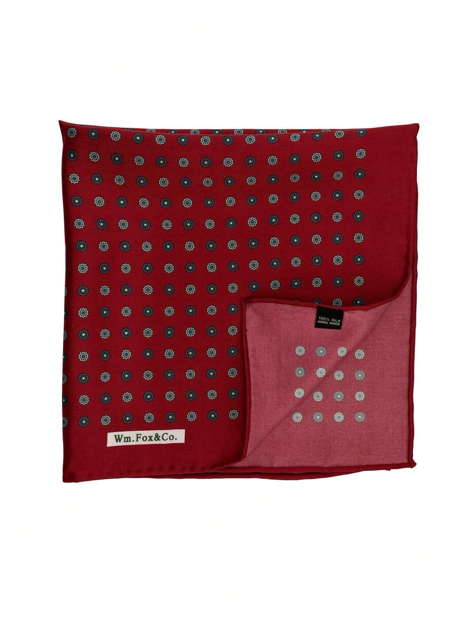 Red & Green Mini Medallion Pocket Square — folded detail