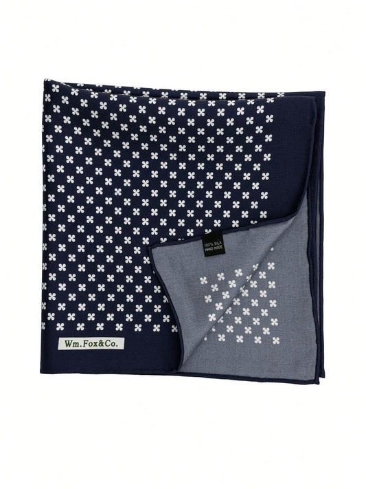 Navy & White Cross Motif Pocket Square — folded detail