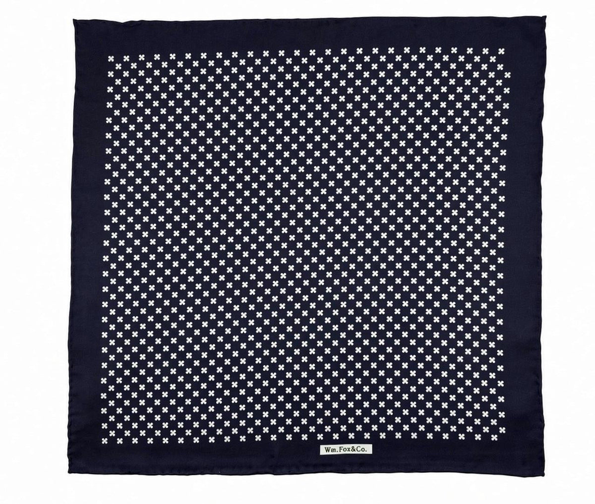 Navy & White Cross Motif Pocket Square — full pattern