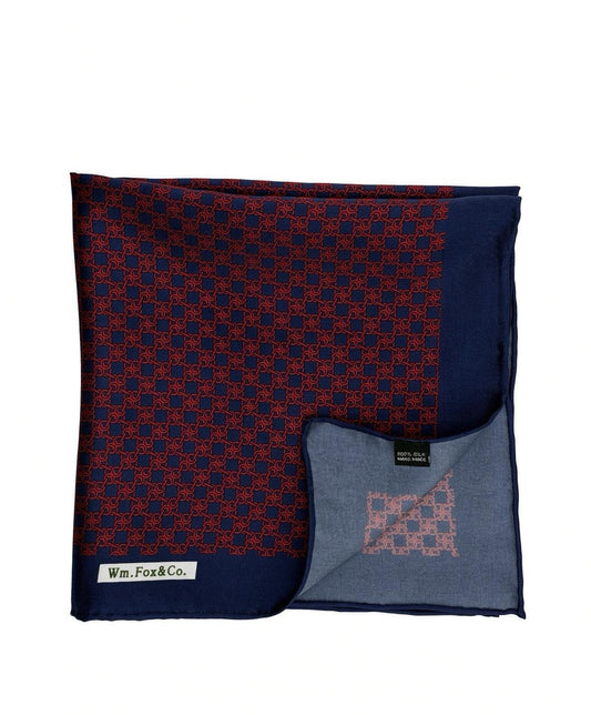 Navy & Red Diamond Pocket Square — folded detail