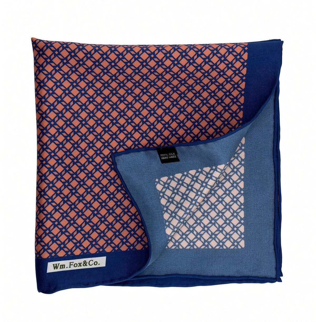 Peach & Navy Lattice Pocket Square — folded detail