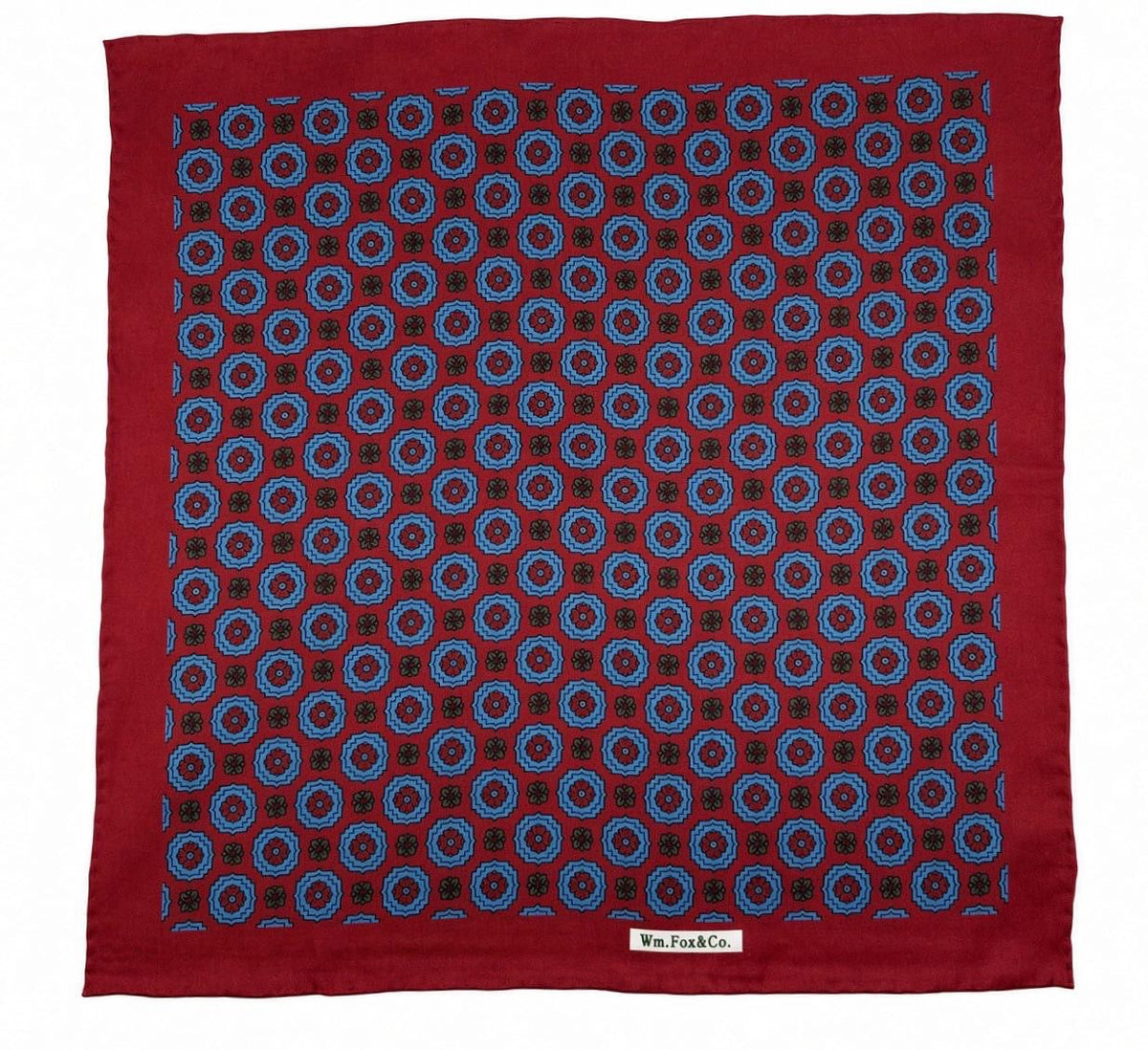 Burgundy & Blue Rosette Pocket Square — full pattern