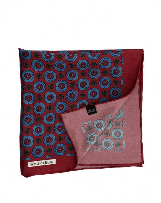 Burgundy & Blue Rosette Pocket Square — folded detail
