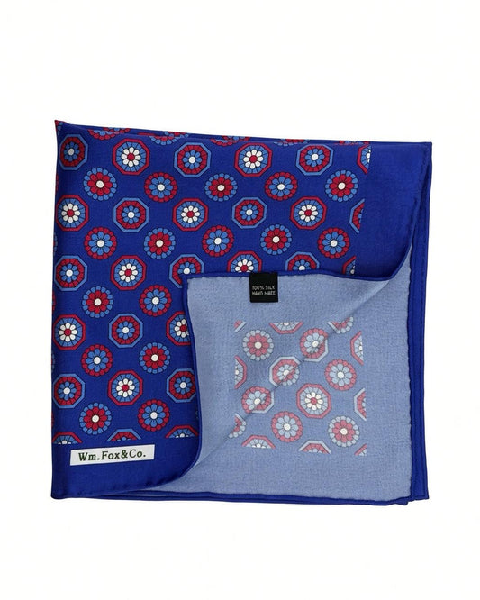 Royal Blue Circular Medallion Pocket Square — folded detail