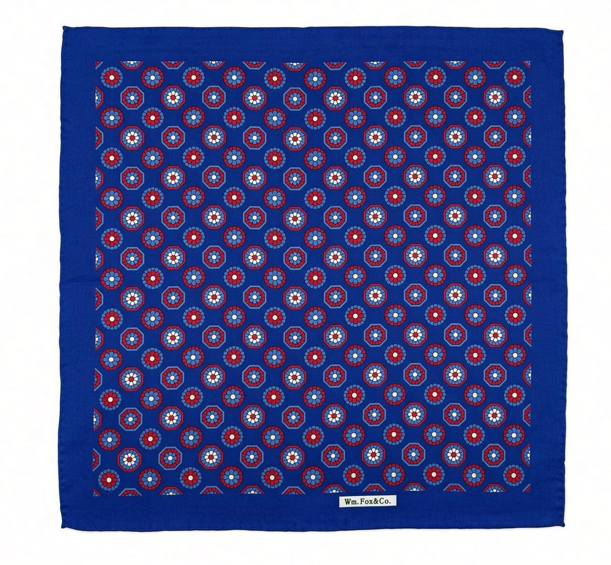 Royal Blue Circular Medallion Pocket Square — full pattern