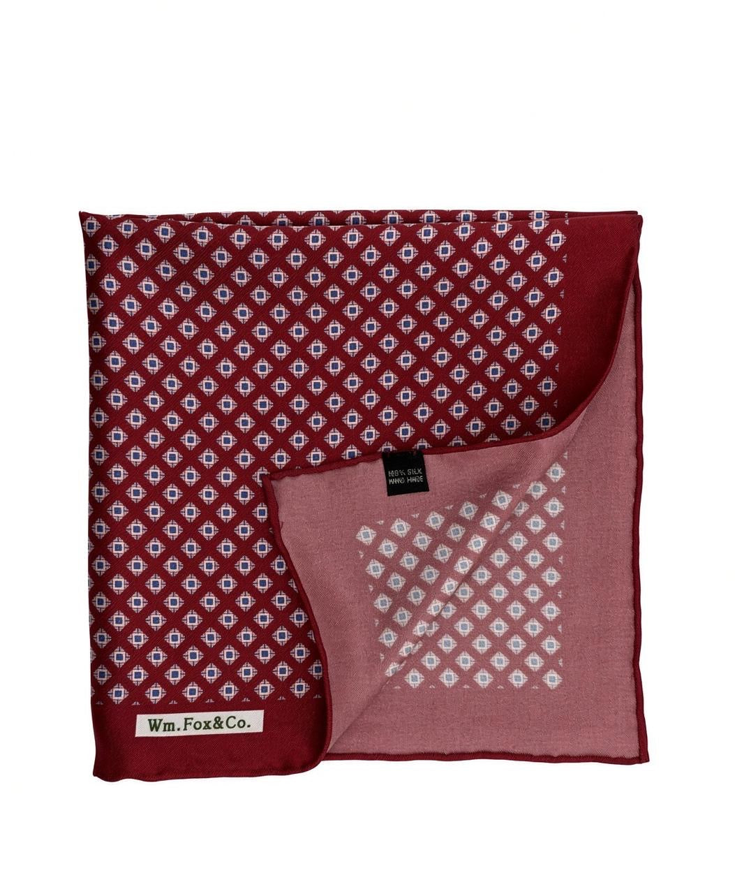 Burgundy & White Diamond Pocket Square — folded detail
