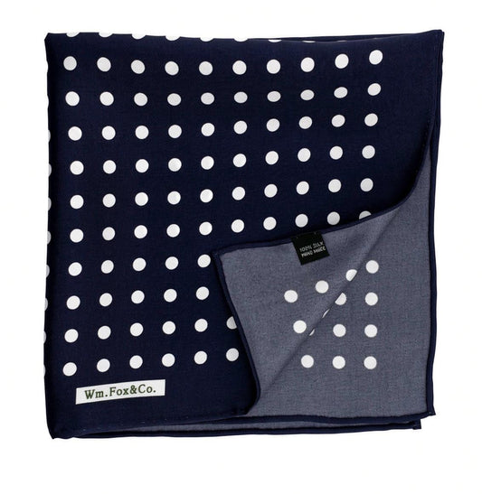 Navy & White Polka Dot Pocket Square — folded detail