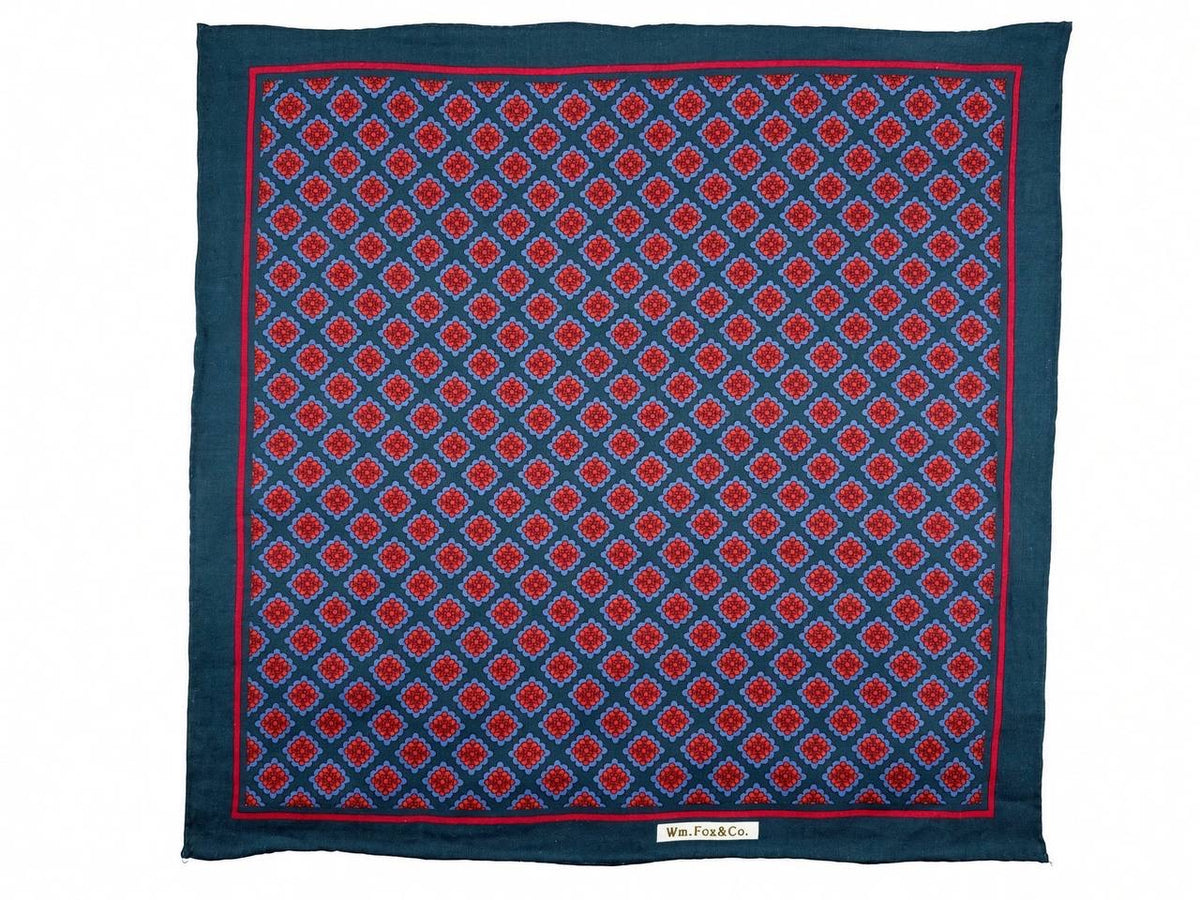 Teal & Red Diamond Lattice Pocket Square — full pattern