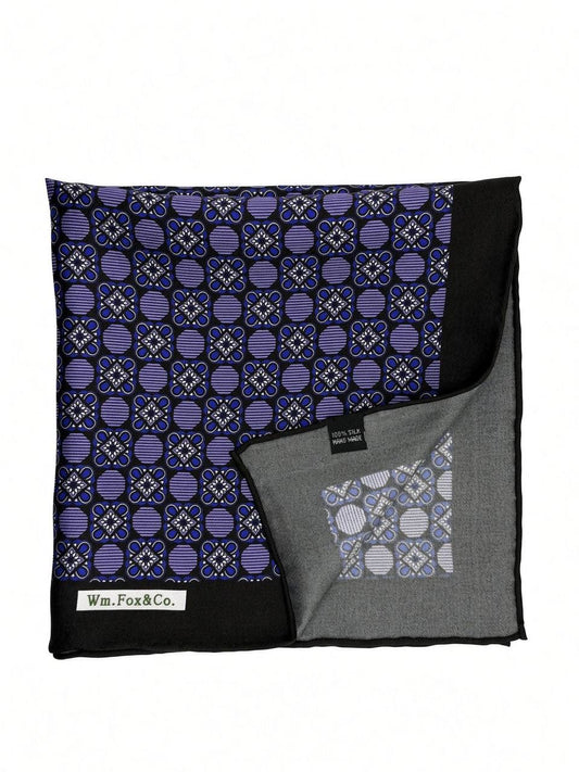 Black Border Violet Medallion Pocket Square — folded detail